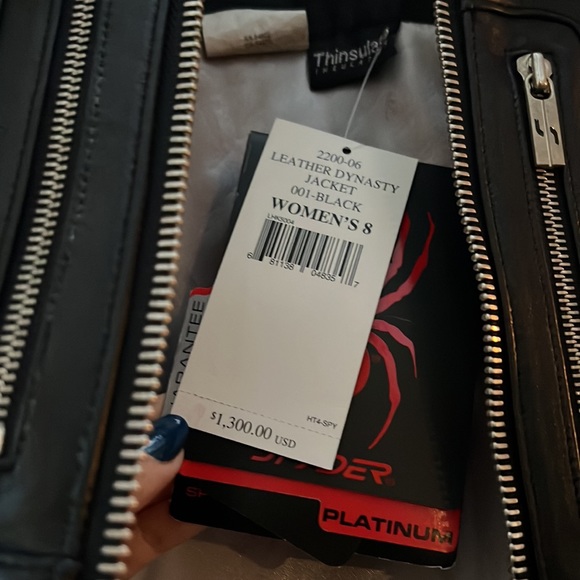 SPYDER Gorgeous Dynasty Leather Jacket. Biker style w/curly Lamb collar Size 8 - Picture 3 of 6